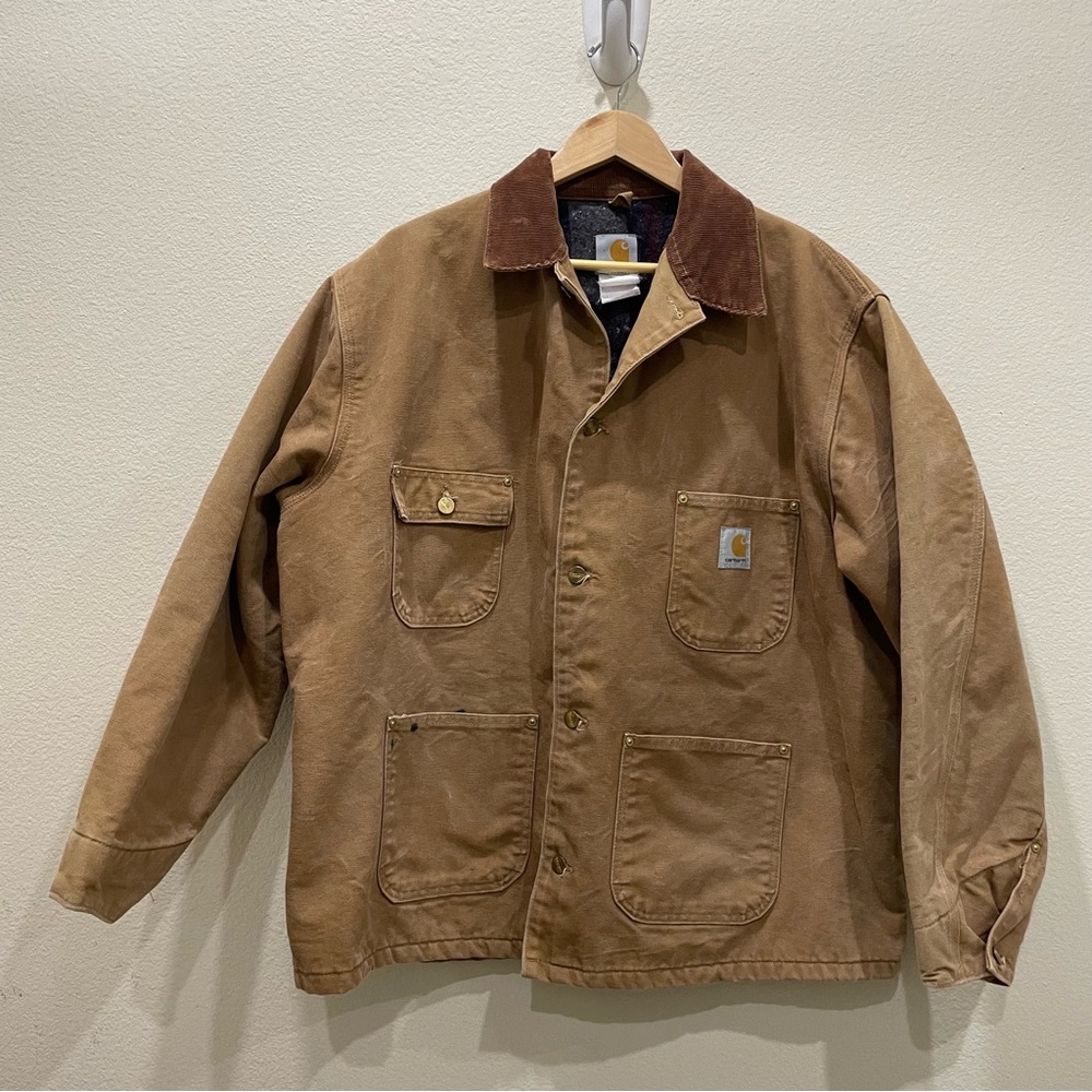 Vintage Carhartt Duck Chore Coat blanket lined Brown Workwear Jacket Men’s XL US